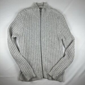 Calibrate Full Zip Sweater Mens Medium Gray Waffle Knit Merino Wool Alpaca Blend